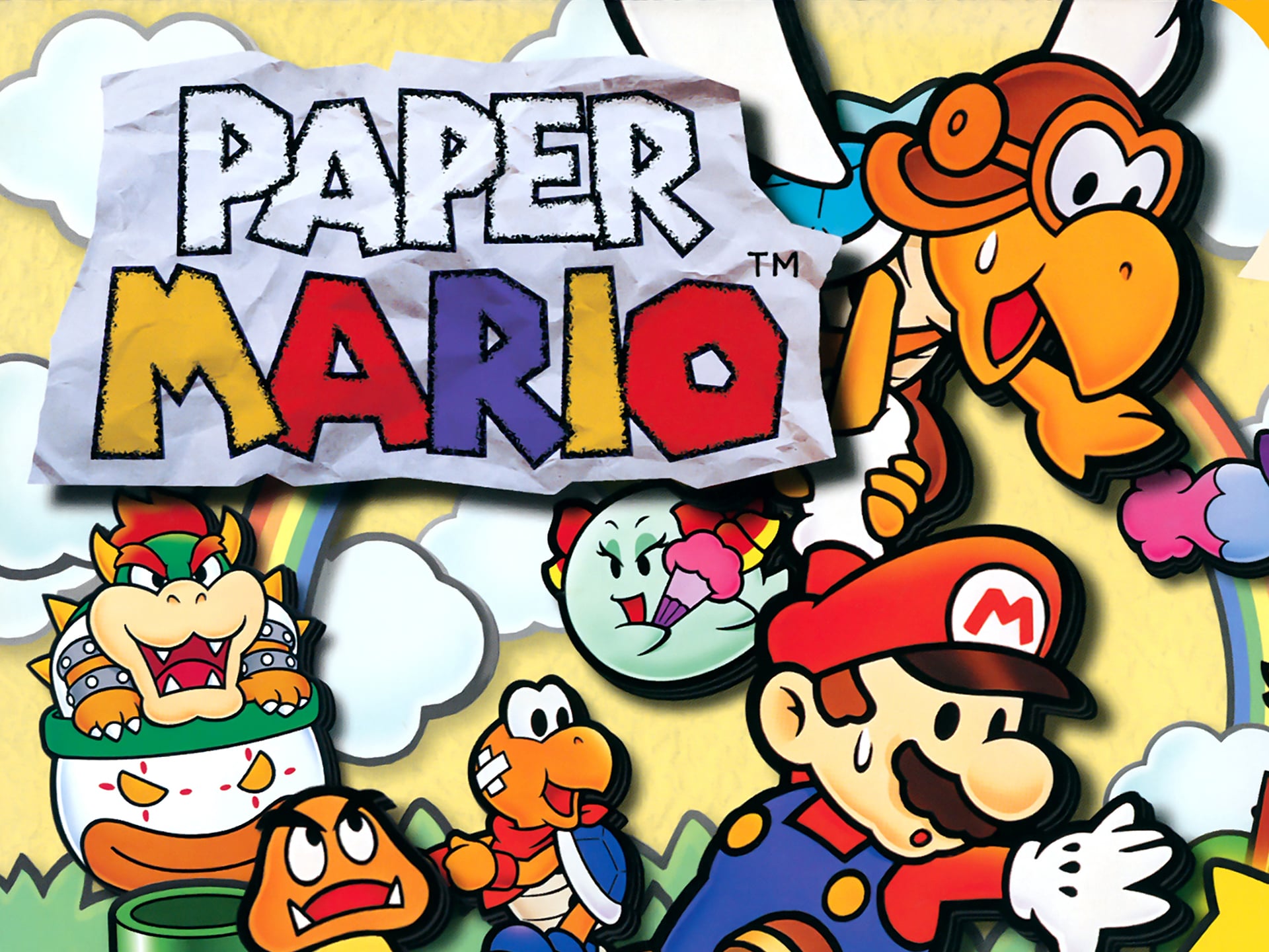 the key art of paper mario featuring mario, bowser, and the party