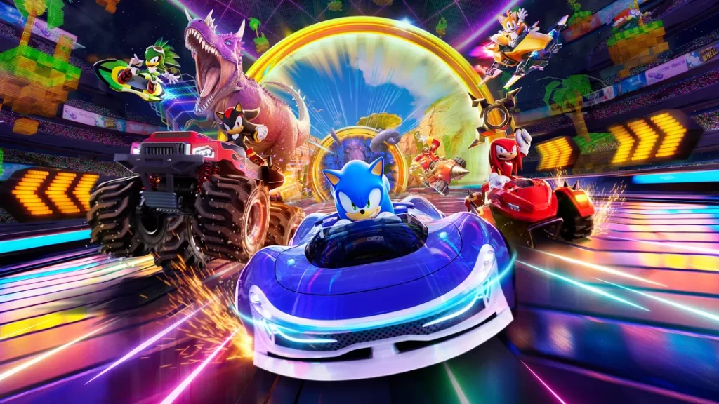 sonic and friends driving their cars really fast