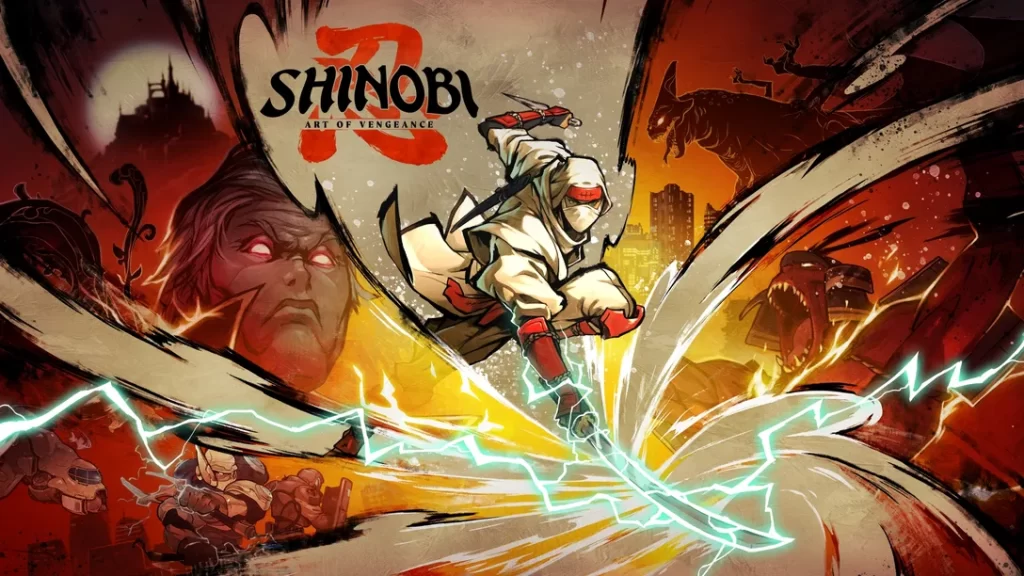 Illustrated graphic stile cover art of a ninja for Shinobi 2 art of vengance.