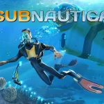 Subnautica title card. Shows a diver with a submarine