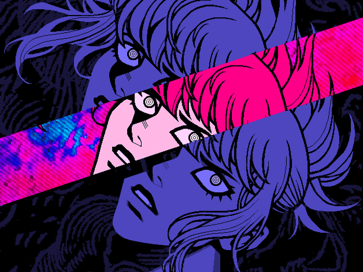 key art, features a woman's face in both purple and full colour.